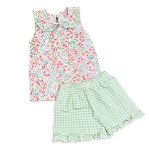 Stitchy Fish Green Floral Shorts Set